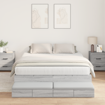 Vidaxl Storage Bed Frame Grey Engineered Wood 135.5 X 190 X 31.5 Cm
