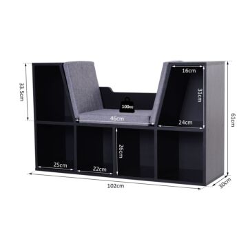 Homcom Bookcase Shelf Storage Seat With Cushion Sideboard Kids Children Reading Organizer Black