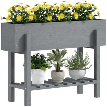 Outsunny Wooden Two-tier Raised Planter - Grey