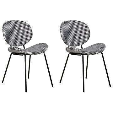 Set Of 2 Dining Chairs Black And White Fabric Houndstooth Leg Caps Black Iron Legs Contemporary Retro Design Dining Room Seating Beliani