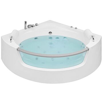 Corner Whirlpool Bath White Sanitary Acrylic With Led Massage Jets 201 X 150 Cm Modern Design Beliani