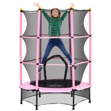 Homcom 4.6ft/75" Kids Trampoline, Indoor Outdoor Toddler Trampoline, With Safety Enclosure, Springless Design - Pink