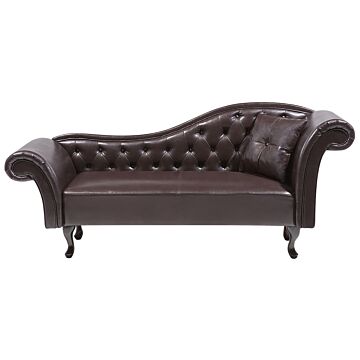 Chaise Lounge Brown Faux Leather Button Tufted Upholstery Right Hand Rolled Arms With Cushion Beliani