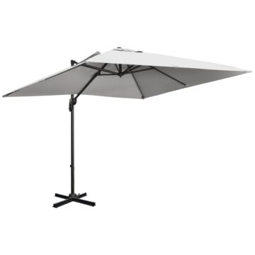 Outsunny 2.7 X 2.7 M Cantilever Parasol, Square Overhanging Umbrella With Cross Base, Crank Handle, Tilt, 360° Rotation And Aluminium Frame, Grey