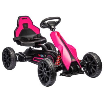 Homcom 12v Electric Go Kart For Kids, Ride-on Racing Go Kart W/ Forward Reversing, Rechargeable Battery, 2 Speeds, For Kids Aged 3-8, Pink