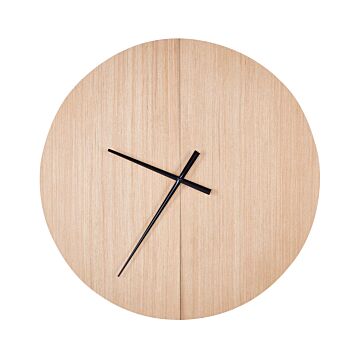 Wall Clock Light Wood Mdf Frame 60 Cm Painted Finish Round Shape Classic Design Home Accessories Decor Living Room Bedroom Beliani