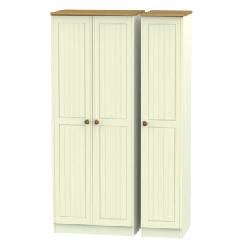 Warwick Tall Triple Plain Wardrobe In Cream Ash & Modern Oak