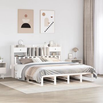 Vidaxl Bookcase Bed Without Mattress White 180x200 Cm Super King Solid Wood Pine