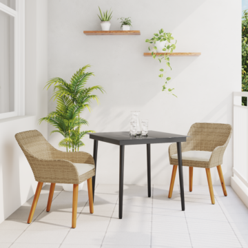 Vidaxl 3 Piece Garden Dining Set Beige Poly Rattan