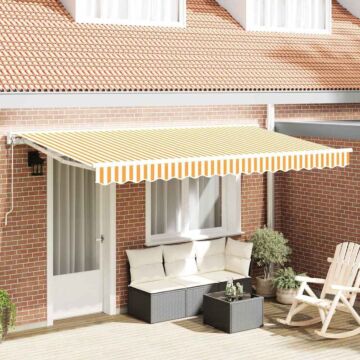 Vidaxl Retractable Awning Manual Yellow And White 350x200 Cm