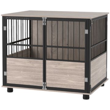 Pawhut 80cm Furniture Style Dog Crate Dog Cage End Table Indoor With 3 Doors Soft Washable Cushion, For Large Sized Dogs