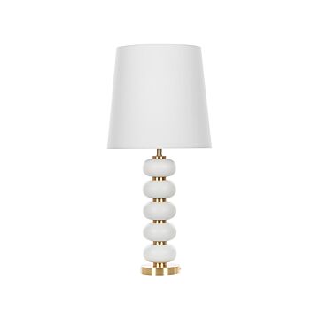 Table Lamp White And Gold Metal Accent Base With White Fabric Empire Shade Beliani