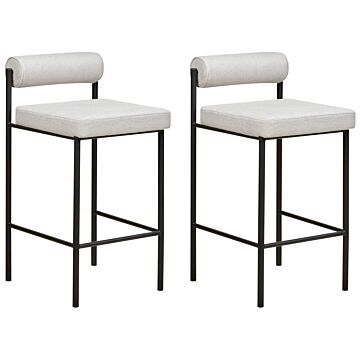 Set Of 2 Bar Chairs Light Grey Polyester Upholstery Black Metal Legs Armless Stools Roll Backrest Modern Dining Room Kitchen