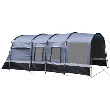 Outsunny 8-person Camping Tent, Waterproof Family Tent, Tunnel Design, 4 Large Windows, Sleeping Cabins 3000mm Water Column Grey