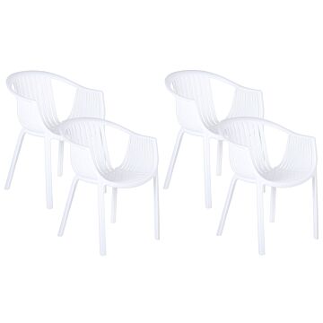 Set Of 4 Garden Chairs White Synthetic Material Stacking Slatted Back With Armrests Outdoor Patio Beliani