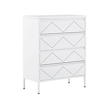 4 Drawer Chest White Metal Steel Storage Cabinet Industrial Style For Office Living Room Beliani