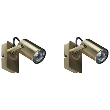 Set Of 2 Wall Lamps Brass Metal Adjustable Arm Industrial Beliani