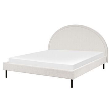 Bed White Boucle Polyester Fabric Eu King Size 5ft3 Slatted Base Half-round Headboard Minimalist Retro Design Bedroom Beliani