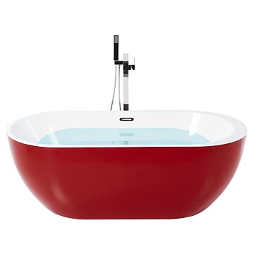 Freestanding Bath Tub Acrylic Red Oval 160 X 75 Cm Overflow System Modern Beliani