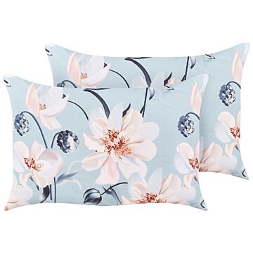 Set Of 2 Garden Cushions Blue Polyester Floral Pattern 40 X 60 Cm Modern Outdoor Decoration Water Resistant Beliani