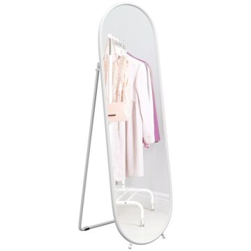 Homcom 40 X 160cm Full Length Mirror, Floor Standing, Wall-mounted Or Leaning Against Wall Tall Mirror With Support Frame, Oval Full Body Mirror, White