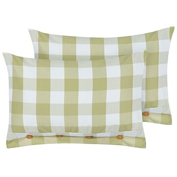 Set Of 2 Scatter Cushions Green Fabric 40 X 60 Cm Checked Pattern Cottage Style Textile Beliani