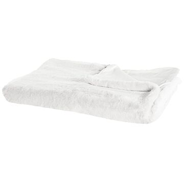 Blanket White Polyester Fabric 200 X 220 Cm Living Room Throw Fluffy Decoration Modern Design Beliani