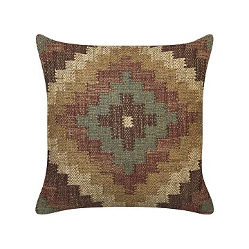 Scatter Cushion Multicolour Jute And Wool 45 X 45 Cm Oriental Pattern Kilim Style Washed Colurs Beliani