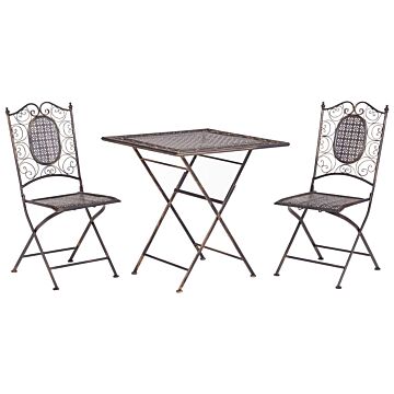 Garden Bistro Set Black Iron Foldable Distressed Metal 2 Chairs Table Outdoor Uv Rust Resistance French Retro Style Beliani