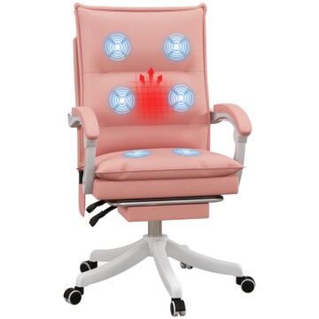 Vinsetto Vibration Massage Office Chair With Heat, Faux Leather Computer Chair With Footrest, Armrest, Reclining Back, Double-tier Padding, Pink