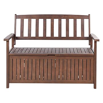 Garden Bench With Storage Dark Solid Acacia Wood 120 X 60 Cm 2 Seater Outdoor Patio Rustic Traditional Style Beliani
