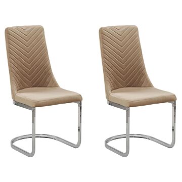 Set Of 2 Dining Chairs Beige Velvet Armless High Back Cantilever Chair Living Room Beliani