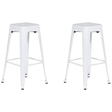 Set Of 2 Bar Stools White Steel 76 Cm Stackable Counter Height Industrial Beliani