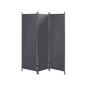 Room Divider Grey Polyester Black Steel Frame 3 Panels Decorative Screen Partition Beliani