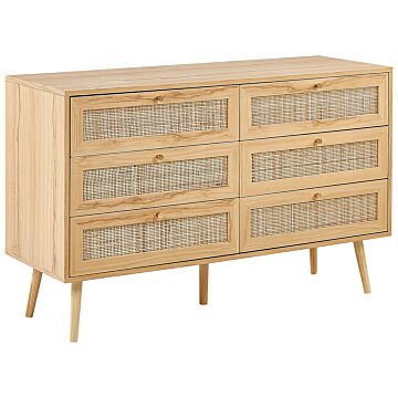 Rattan 6 Drawer Chest Light Wood Manufactured Wood With Rattan Front Drawers Boho Style Sideboard Beliani
