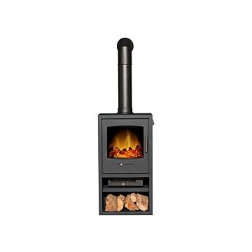 Adam Bergen Xl Electric Stove In Charcoal Grey With Tall Angled Stove Pipe In Black