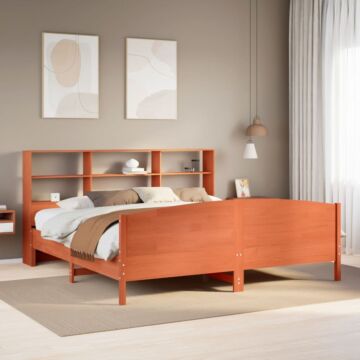 Vidaxl Bookcase Bed Without Mattress Wax Brown 200x200cm Solid Wood Pine