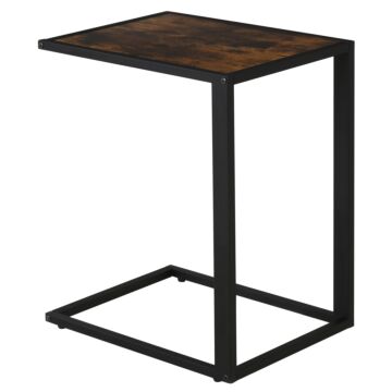 Homcom C-shaped Side Table, Sofa End Table With Metal Frame, Accent Couch Table For Living Room, Bedroom, Brown And Black