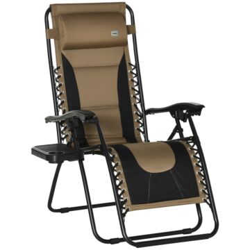 Outsunny Zero Gravity Chair, Folding Recliner, Patio Lounger With Cup Holder, Adjustable Backrest, Padded Pillow For Outdoor, Patio, Poolside, Coffee