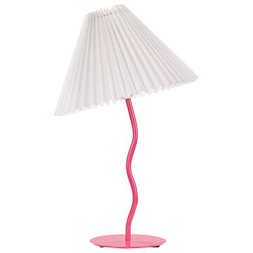 Table Lamp Pink Metal Base Synthetic Pleated Shade Modern Minimalistic Design Living Room Bedroom Beliani