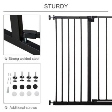 Pawhut Dog Gate Pet Safety Gate Stair Barrier Auto Close Door Adjustable 76 - 107 Cm, Black