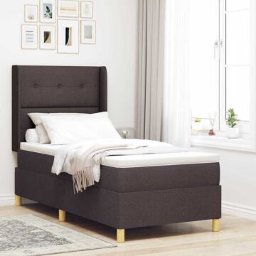 Vidaxl Box Spring Bed With Mattress & Led Dark Brown 90x200 Cm Fabric