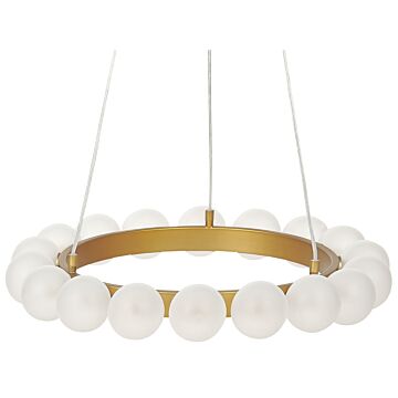 Pendant Lamp Gold Metal Iron Hanging Light Glass Shade Round Shape Modern Glamour Lighting Living Room Dining Room Bedroom Beliani