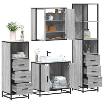 Vidaxl 4 Piece Bathroom Furniture Set Grey Sonoma Engineered Wood