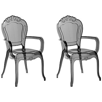 Set Of 2 Dining Chairs Transparent Black Acrylic Solid Back Stackable Vintage Modern Design Beliani