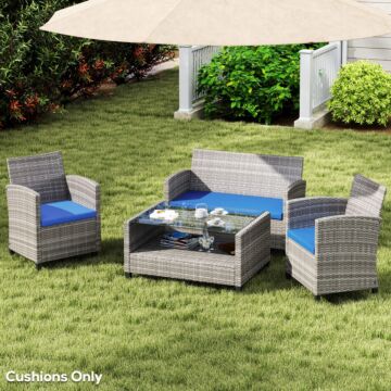 Outsunny Outdoor Seat Cushion Pads For Rattan Furniture, 3 Pcs Garden Furniture Cushions, Sky Blue