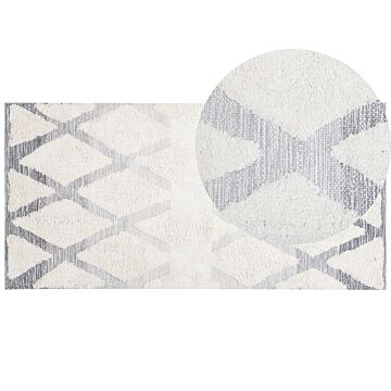 Area Rug Beige And Grey Cotton 80 X 150 Cm Rectangular Hand Woven Distressed Geometric Pattern Beliani