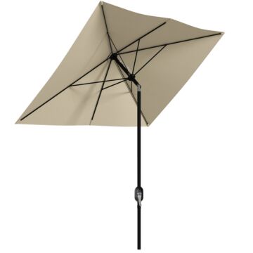 Outsunny 2 X 3(m) Garden Parasol Umbrella, Rectangular Market Umbrella Sun Shade W/ Crank & Push Button Tilt, 6 Ribs, Aluminium Pole, Cream