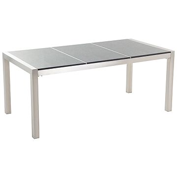 Garden Dining Table Grey And Silver Granite Table Top Stainless Steel Legs Outdoor Resistances 6 Seater 180 X 90 X 74 Cm Beliani