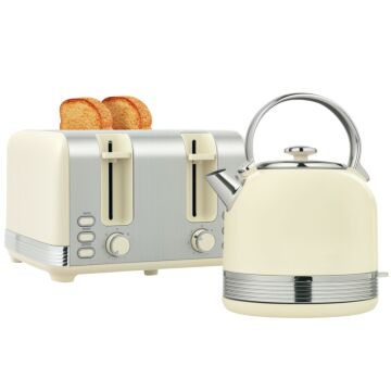 Homcom Polished Metal Kettle And Toaster Set - Cream